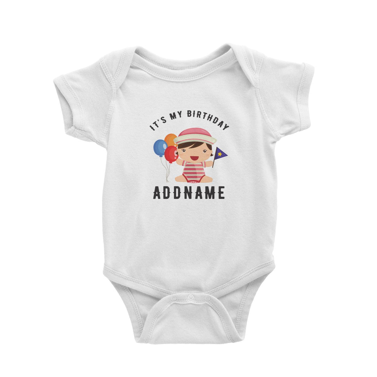 Birthday Sailor Baby Girl With Balloon It's My Birthday Addname Baby Romper