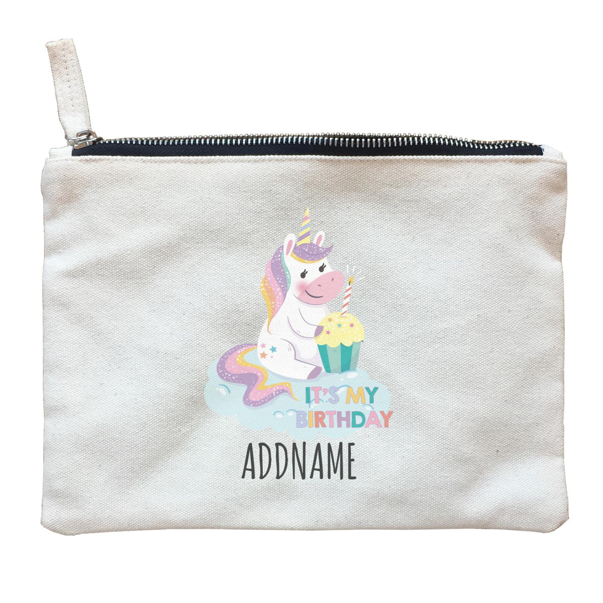 Pastel It's My Birthday Unicorn White Zipper Pouch