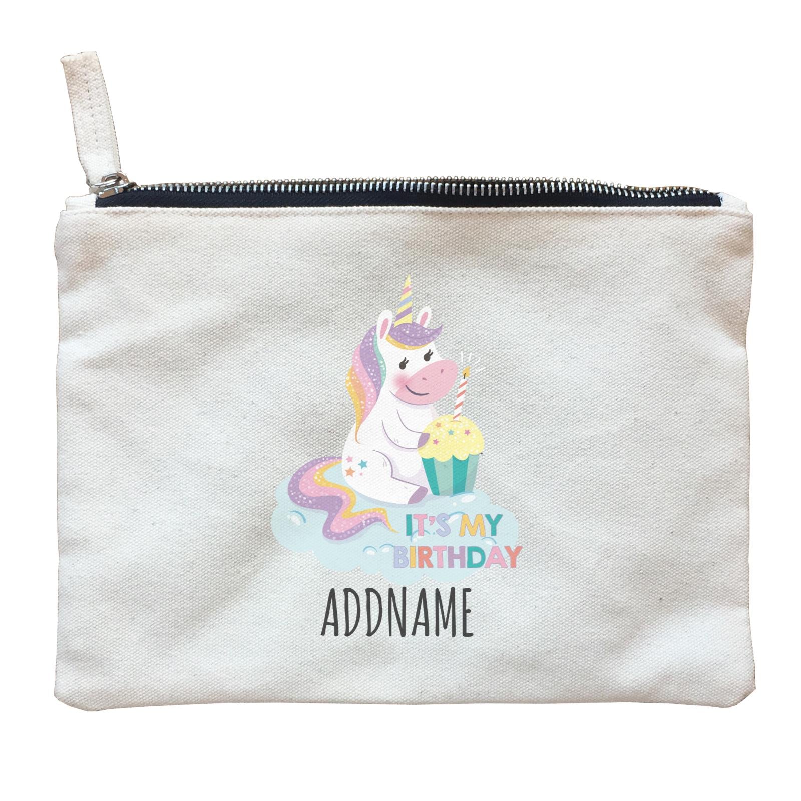 Pastel It's My Birthday Unicorn White Zipper Pouch