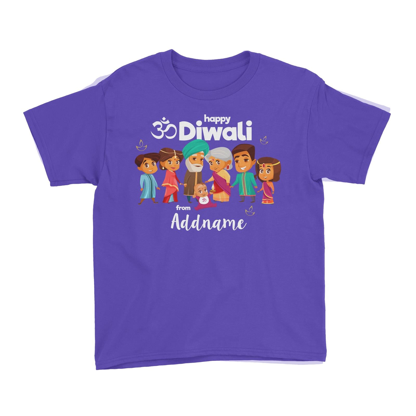 Cute Family Extended OM Happy Diwali From Addname Kid's T-Shirt
