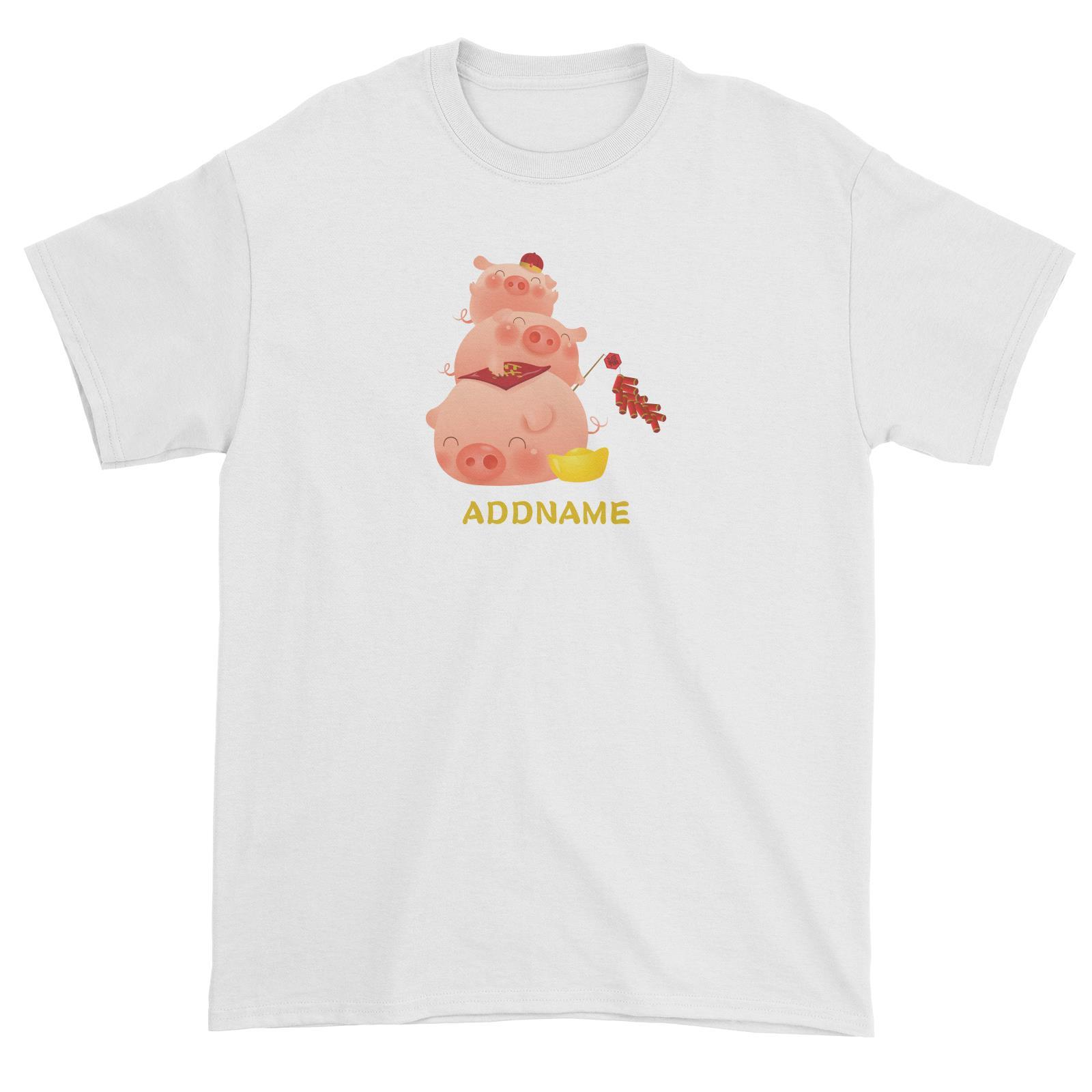 Chinese New Year Pig Group With Gold and Fireworks Addname Unisex T-Shirt