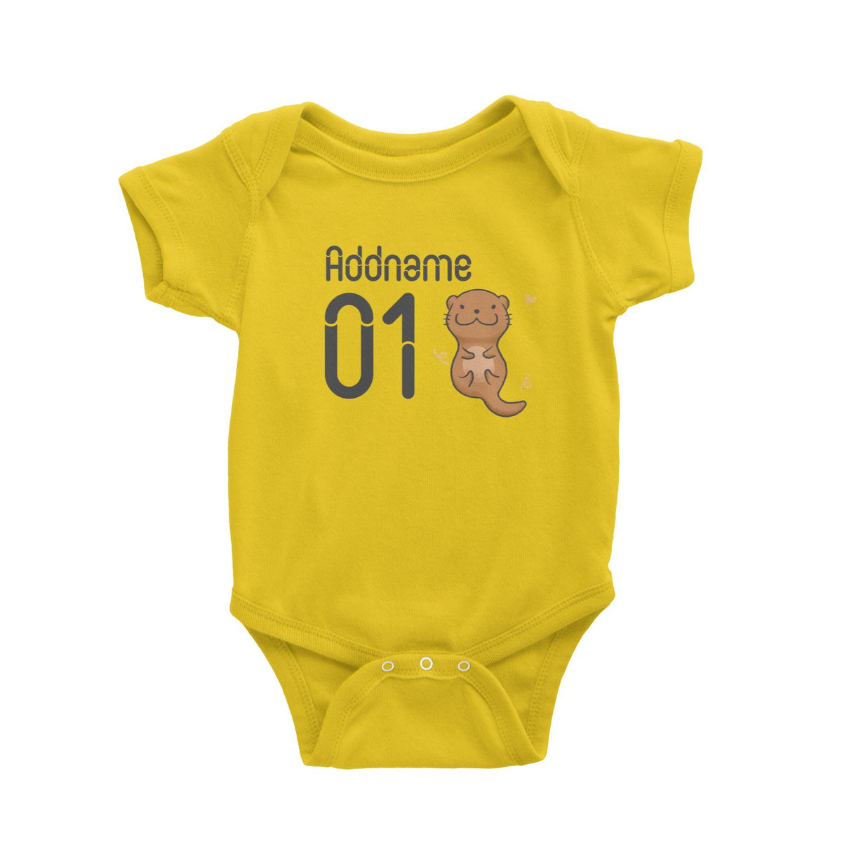 Name and Number Cute Hand Drawn Style Otter Baby Romper