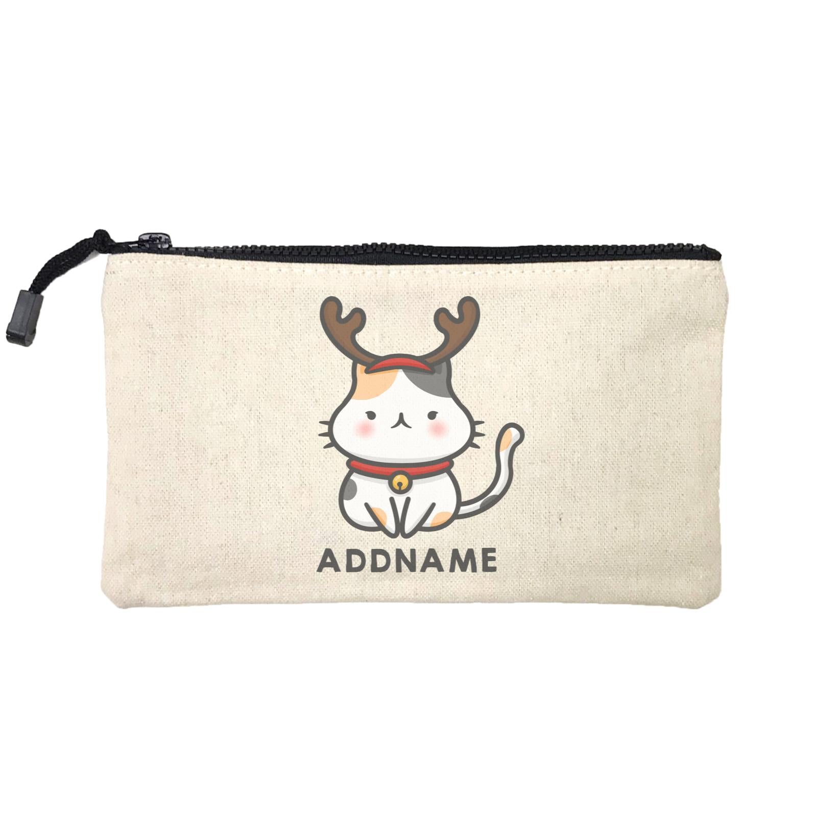 Xmas Cute Cat With Reindeer Antlers Addname Mini Accessories Stationery Pouch