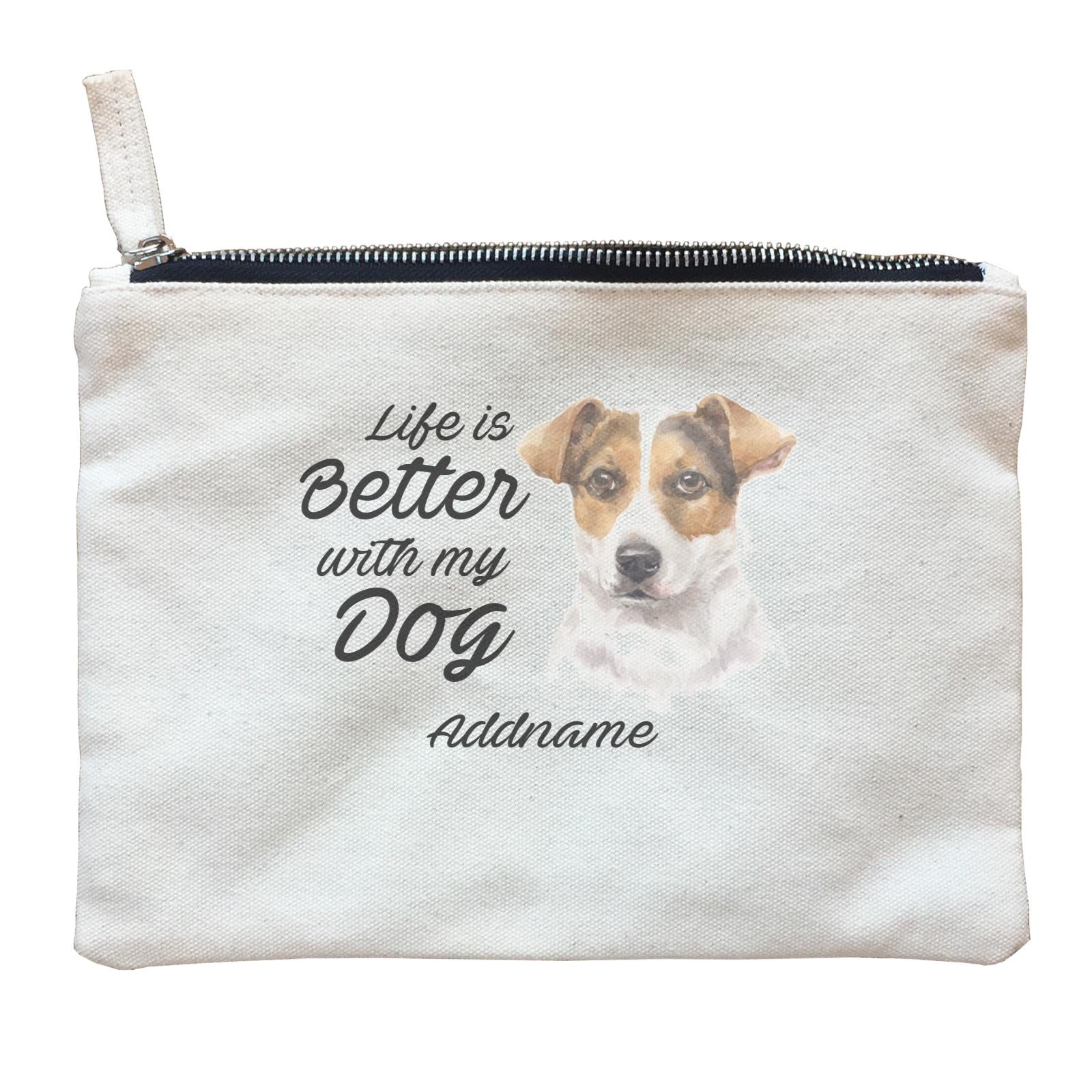 Watercolor Life is Better With My Dog Jack Russell Short Hair Addname Zipper Pouch