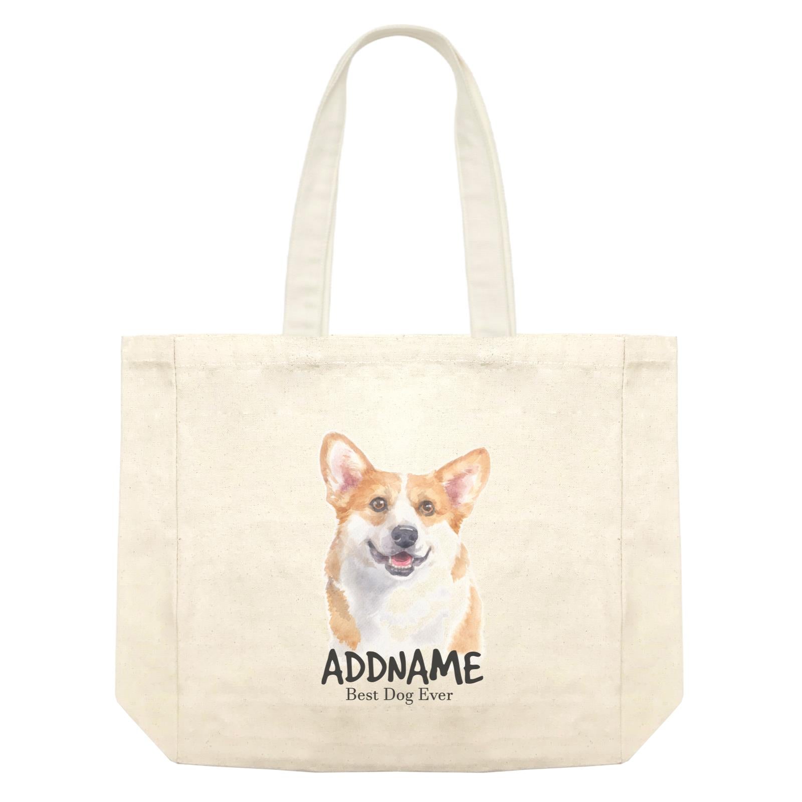 Watercolor Dog Welsh Corgi Smile Best Dog Ever Addname Shopping Bag