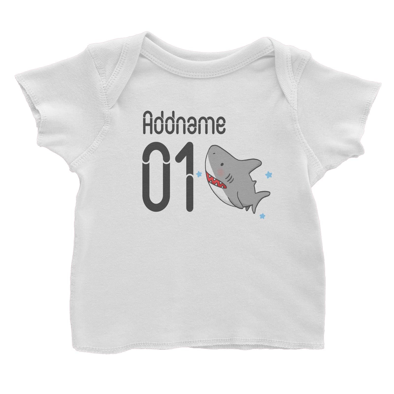Name and Number Cute Hand Drawn Style Shark Baby T-Shirt (FLASH DEAL)