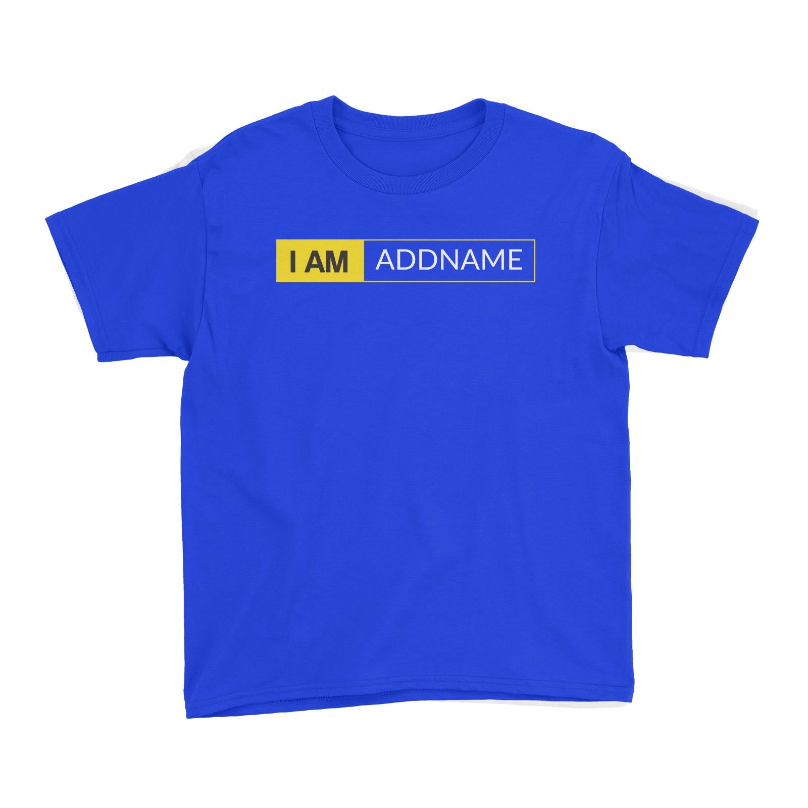 I AM Addname in Yellow Box Kid's T-Shirt Basic Nikon Matching Family Personalizable Designs
