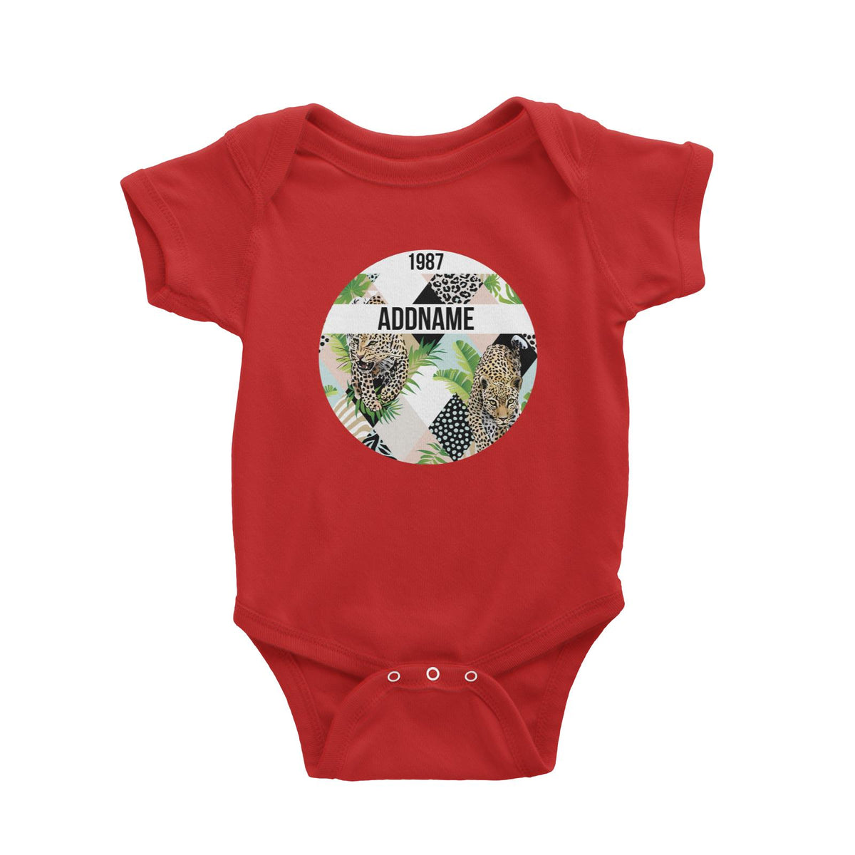 Tropical Leaves Leopard Pastel Pattern Personalizable with Name and Year Baby Romper