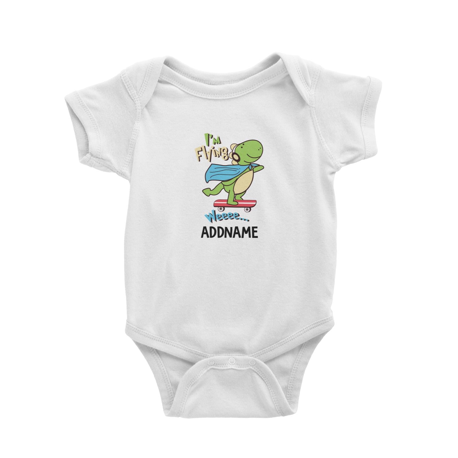 Cool Vibrant Series I'm Flying Dinosaur on Skateboard Addname Baby Romper