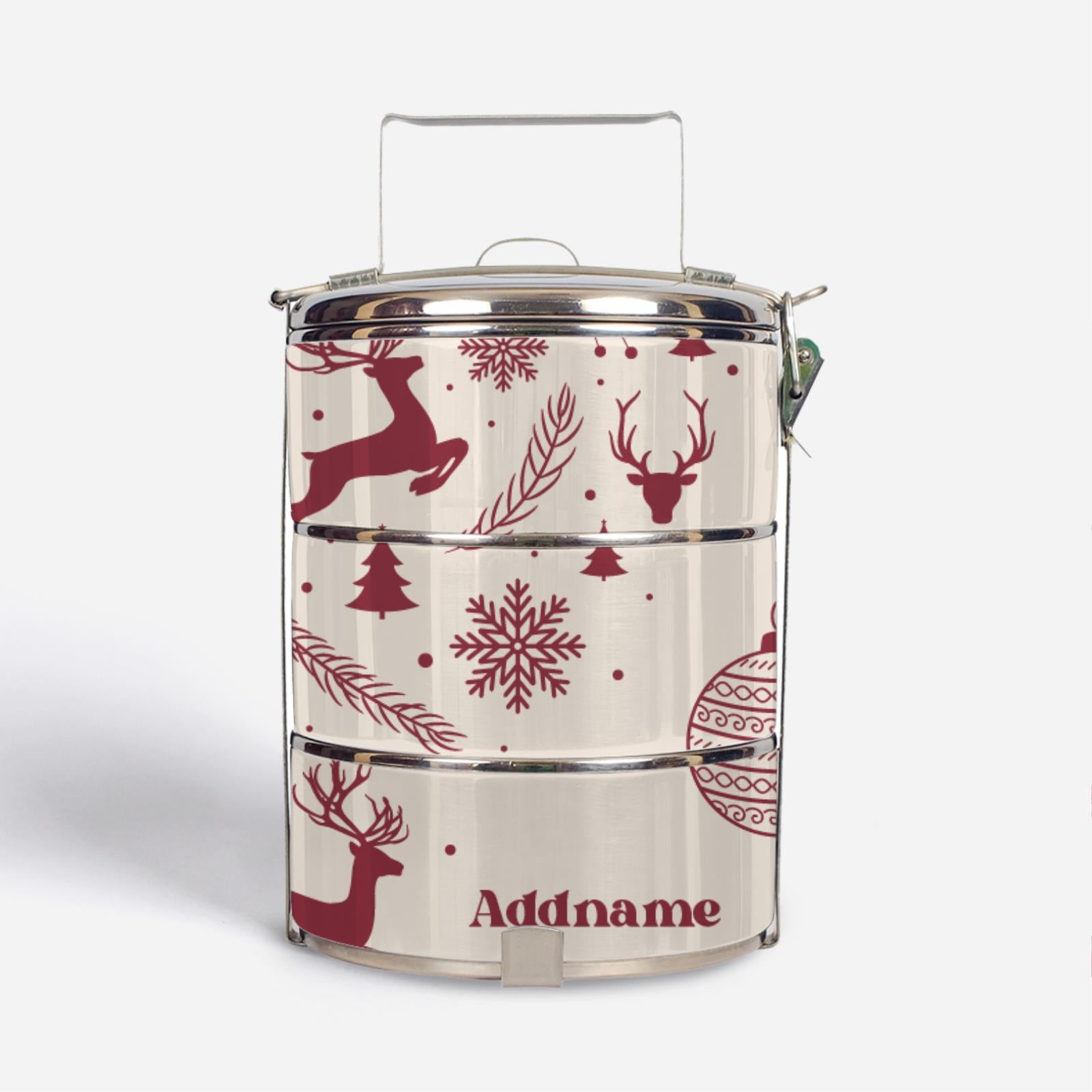 Christmas Series Standard Tiffin Carrier - Jubilant Reindeers Natural