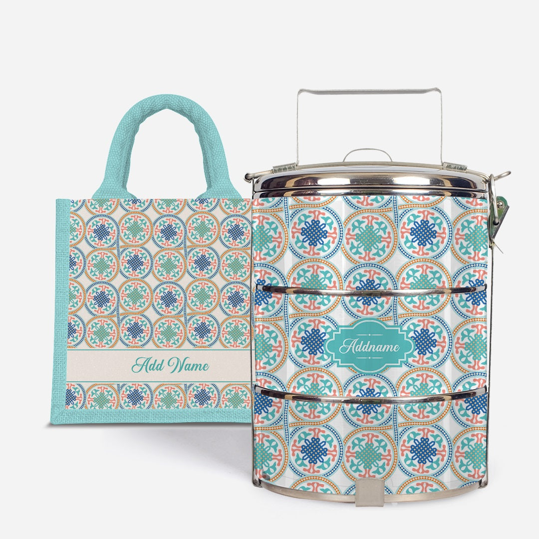 Moroccan Series Standard Tiffin With Half Lining Lunch Bag  - Chahid Light Blue