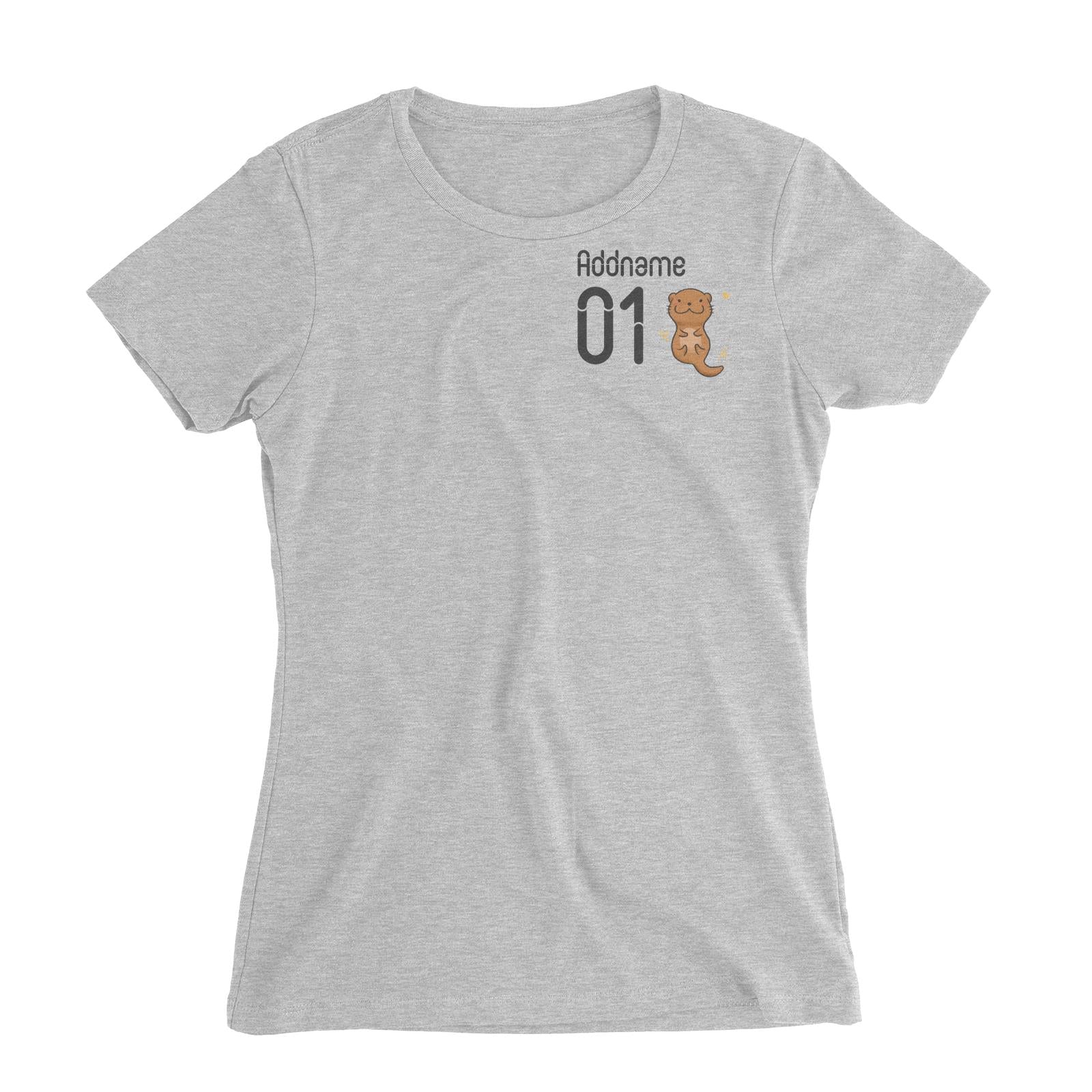 Pocket Name and Number Cute Hand Drawn Style Otter Women's Slim Fit T-Shirt