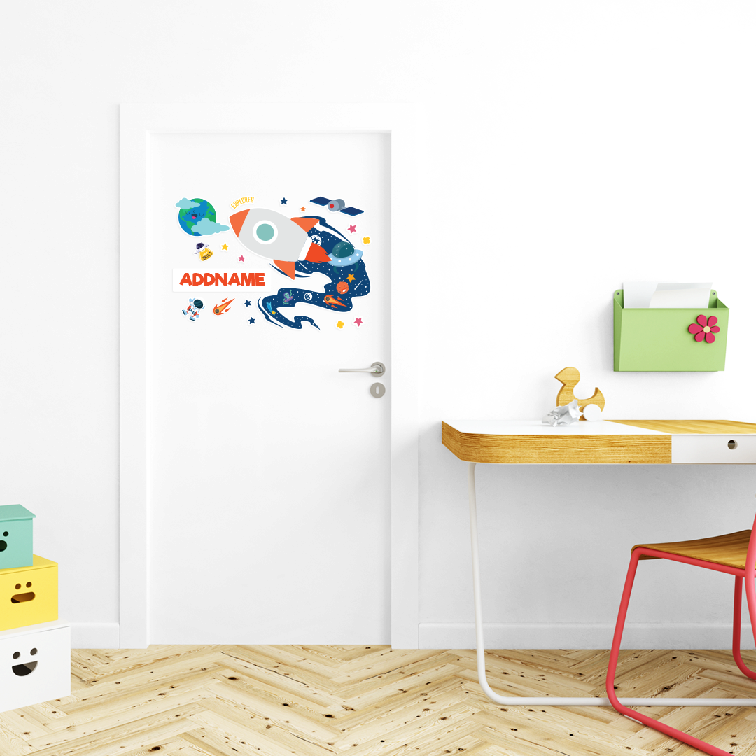 Dark Blue Spaceship Kiddies Door Sticker