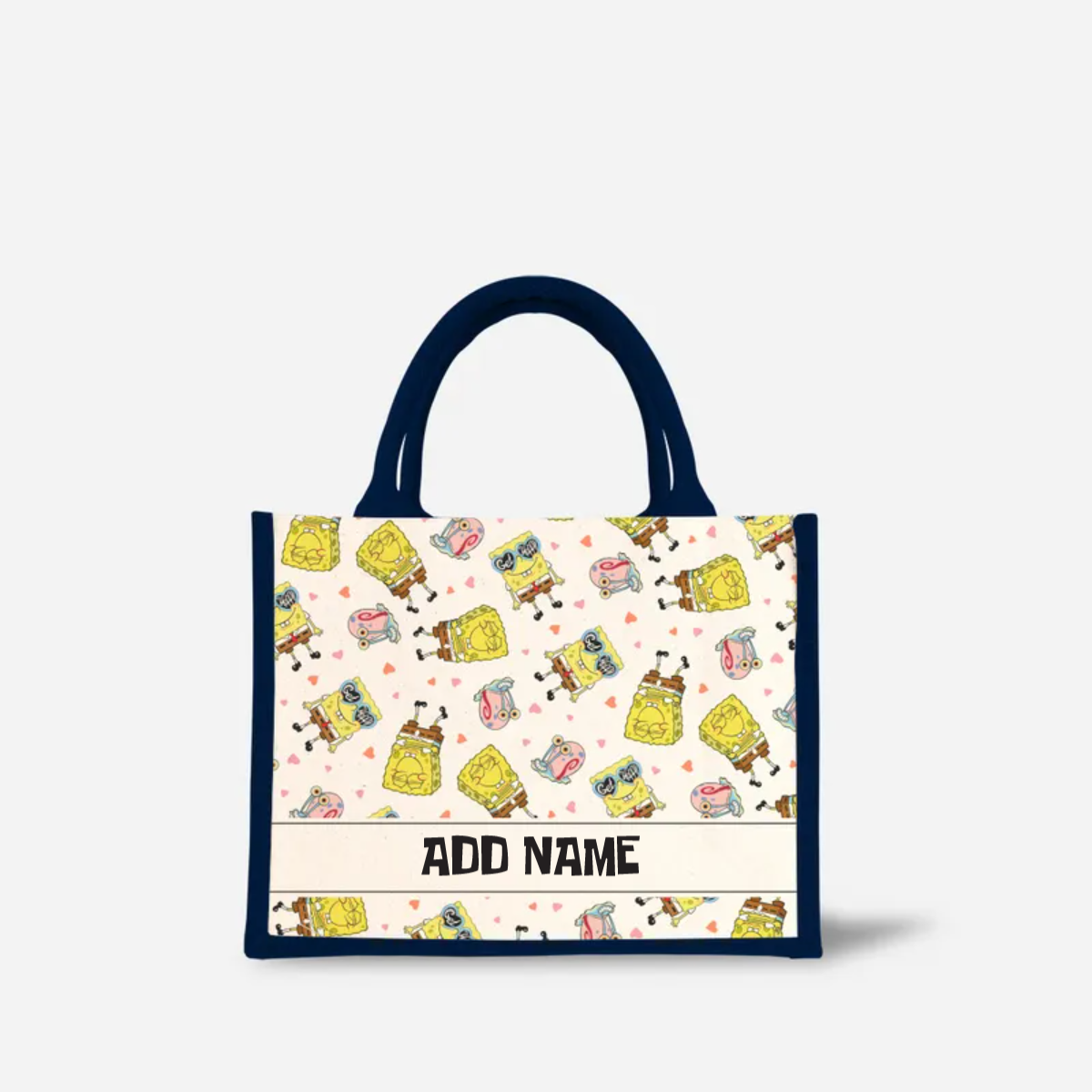 SpongeBob - Get Happy Pattern Personalized Half Lining Small Jute Bag