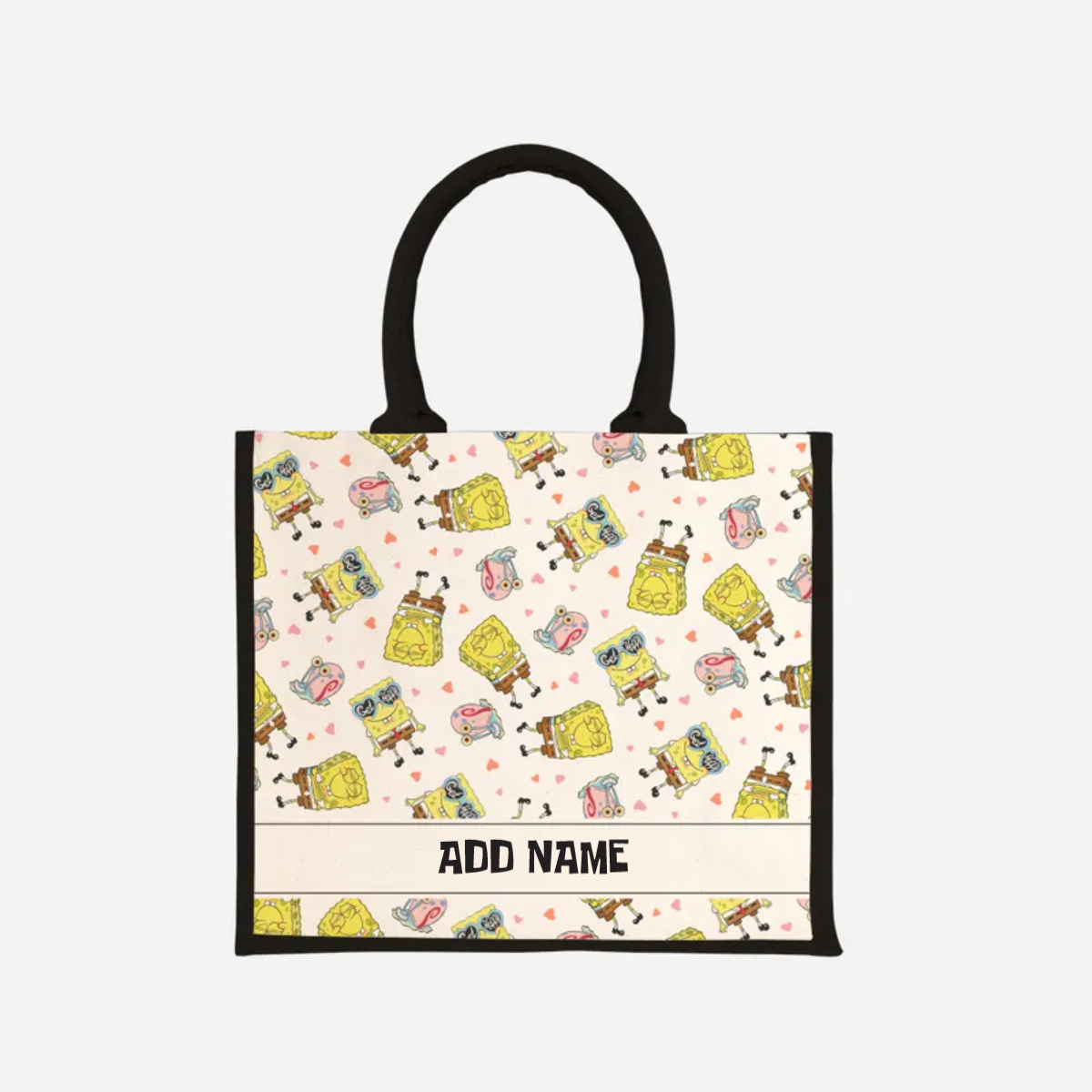 SpongeBob - Get Happy Pattern Personalized Half Lining Jute Bag