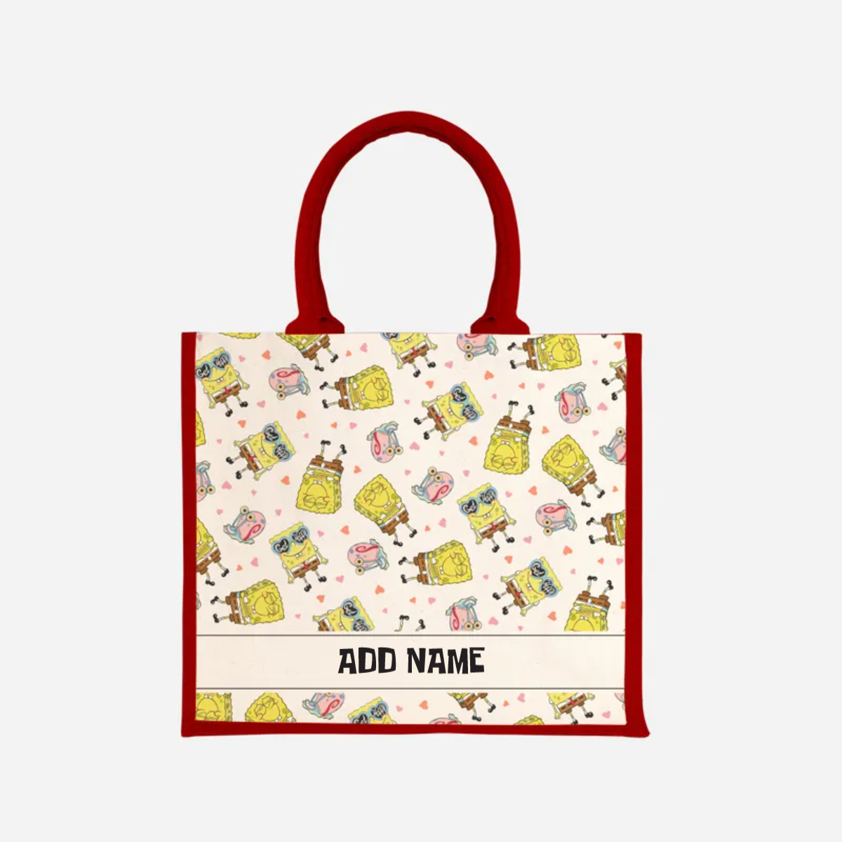 SpongeBob - Get Happy Pattern Personalized Half Lining Jute Bag