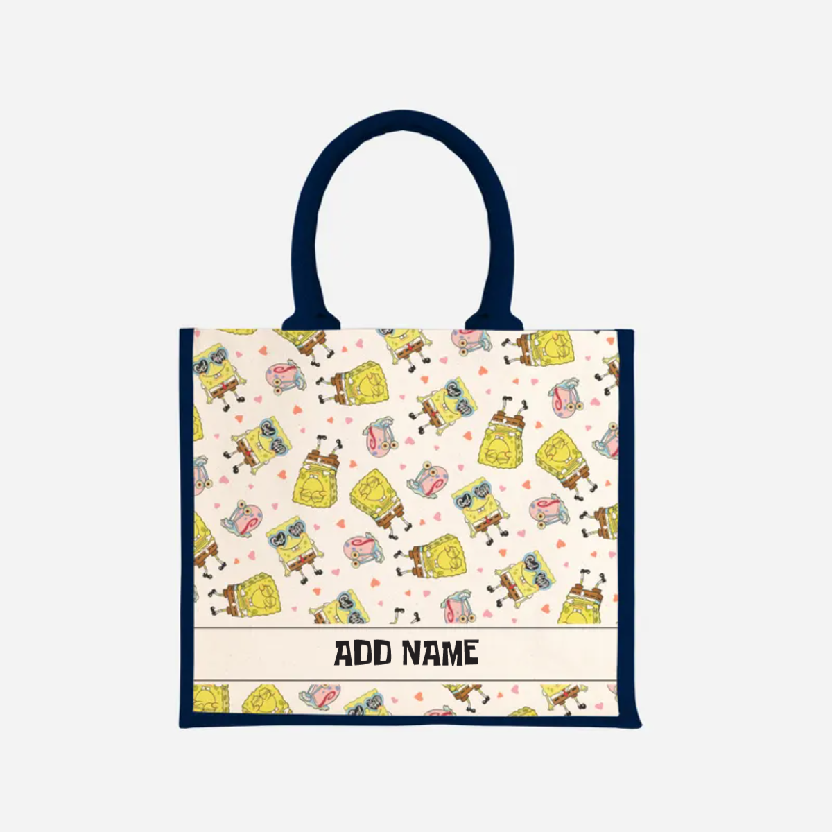 SpongeBob - Get Happy Pattern Personalized Half Lining Jute Bag
