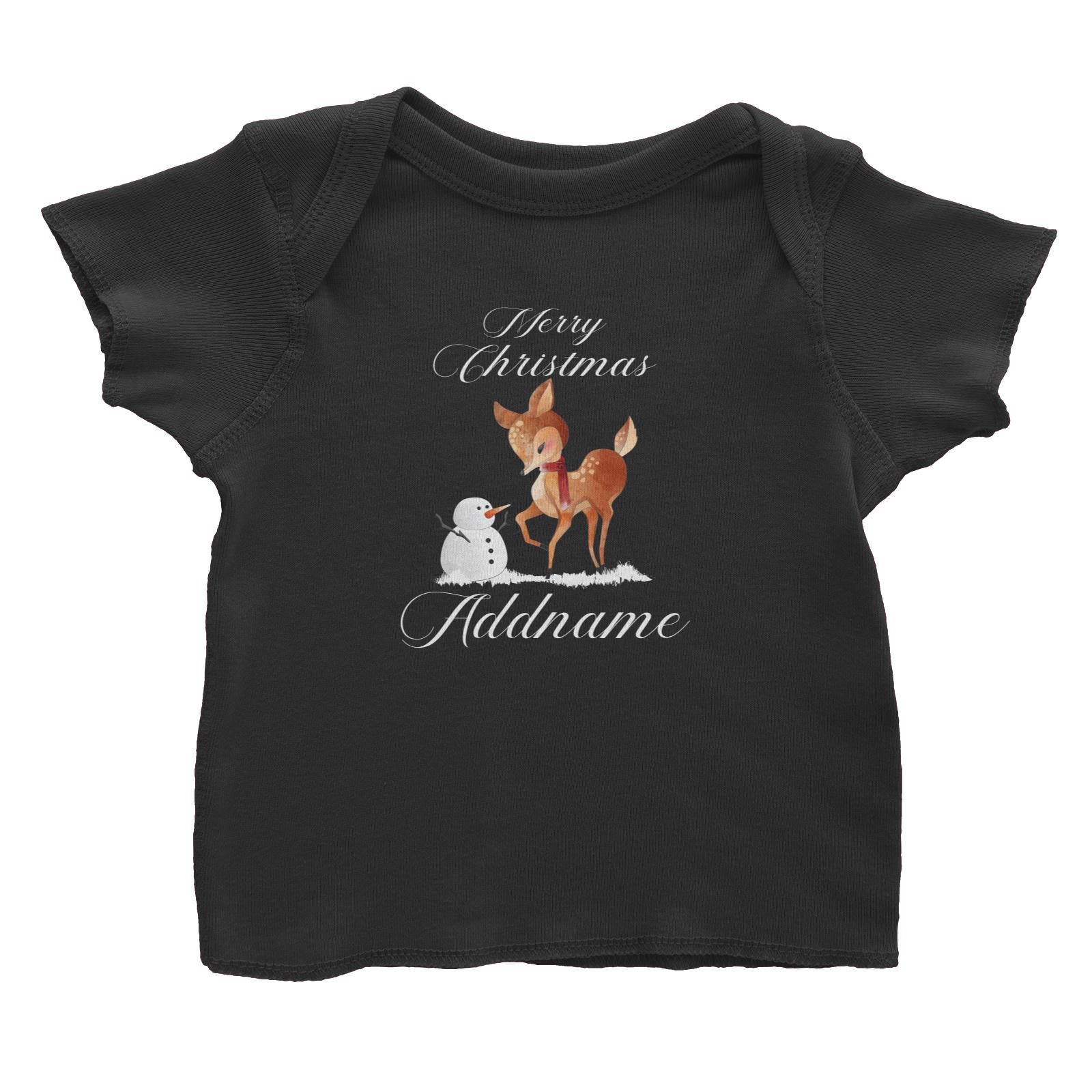 Christmas Cute Deer With Snowman Merry Christmas Addname Baby T-Shirt