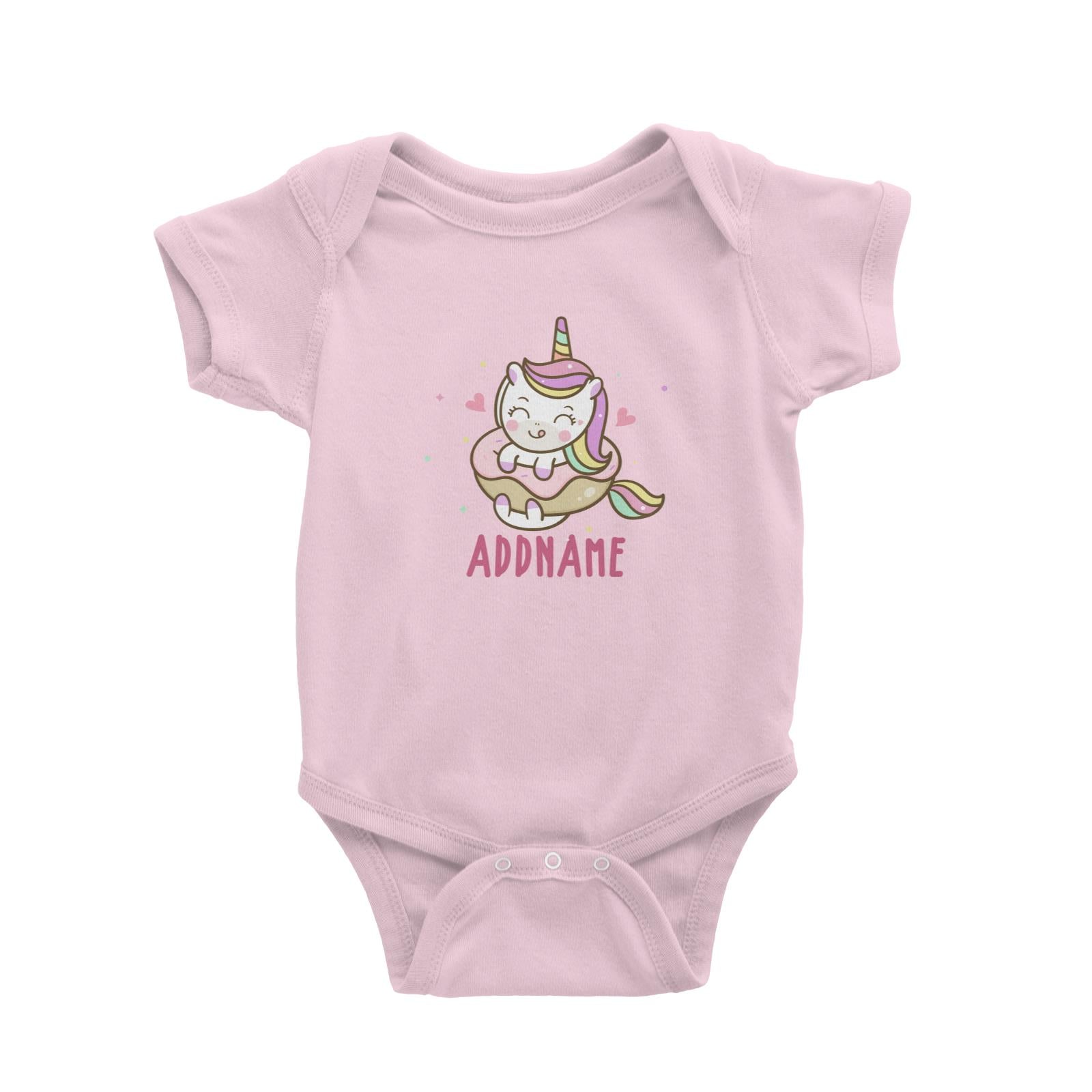 Unicorn And Princess Series Unicorn Eating Donut Addname Baby Romper