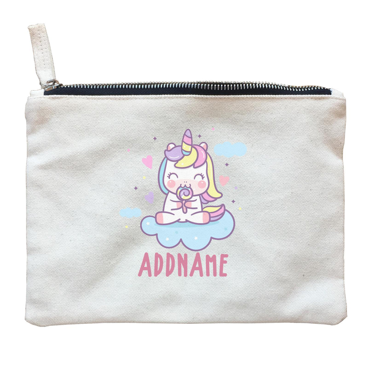 Unicorn And Princess Series Cute Unicorn Eating Lolipop Addname Zipper Pouch