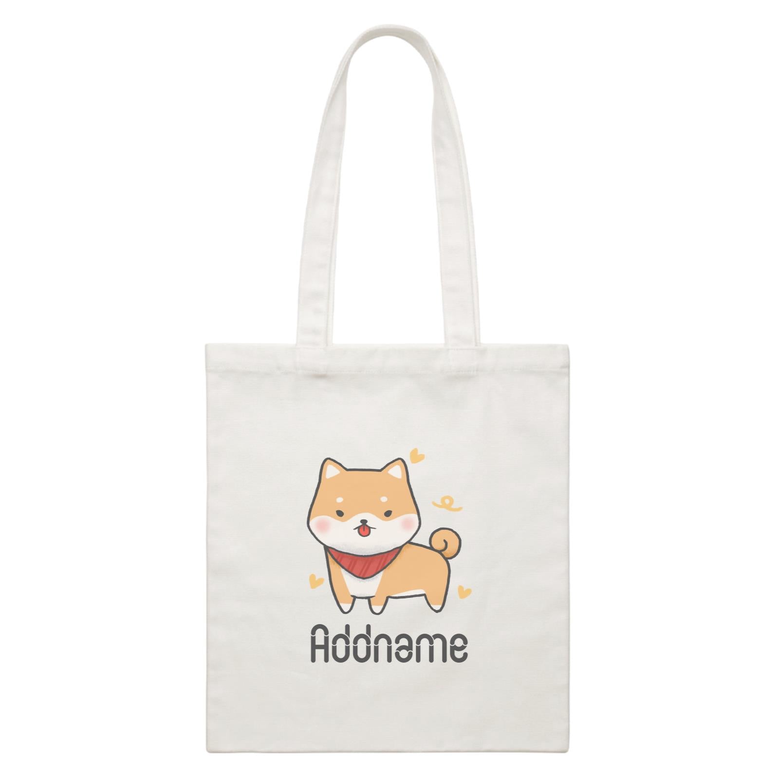 Cute Hand Drawn Style Shiba Inu Addname White Canvas Bag