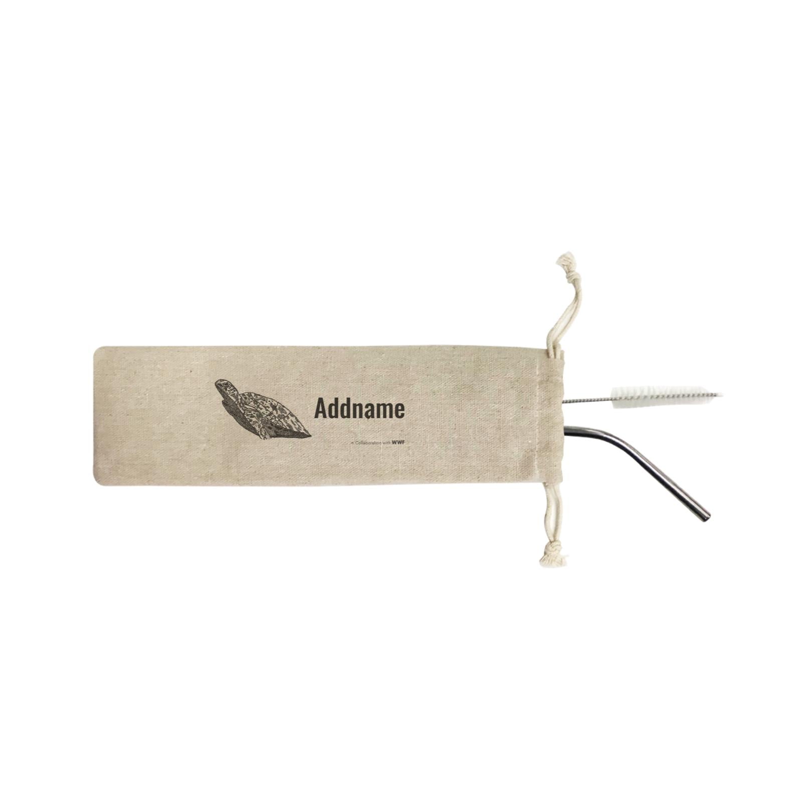 Hand Written Animals Green Turtle By ArtC Addname SB 2-in-1 Stainless Steel Straw Set In a Satchel