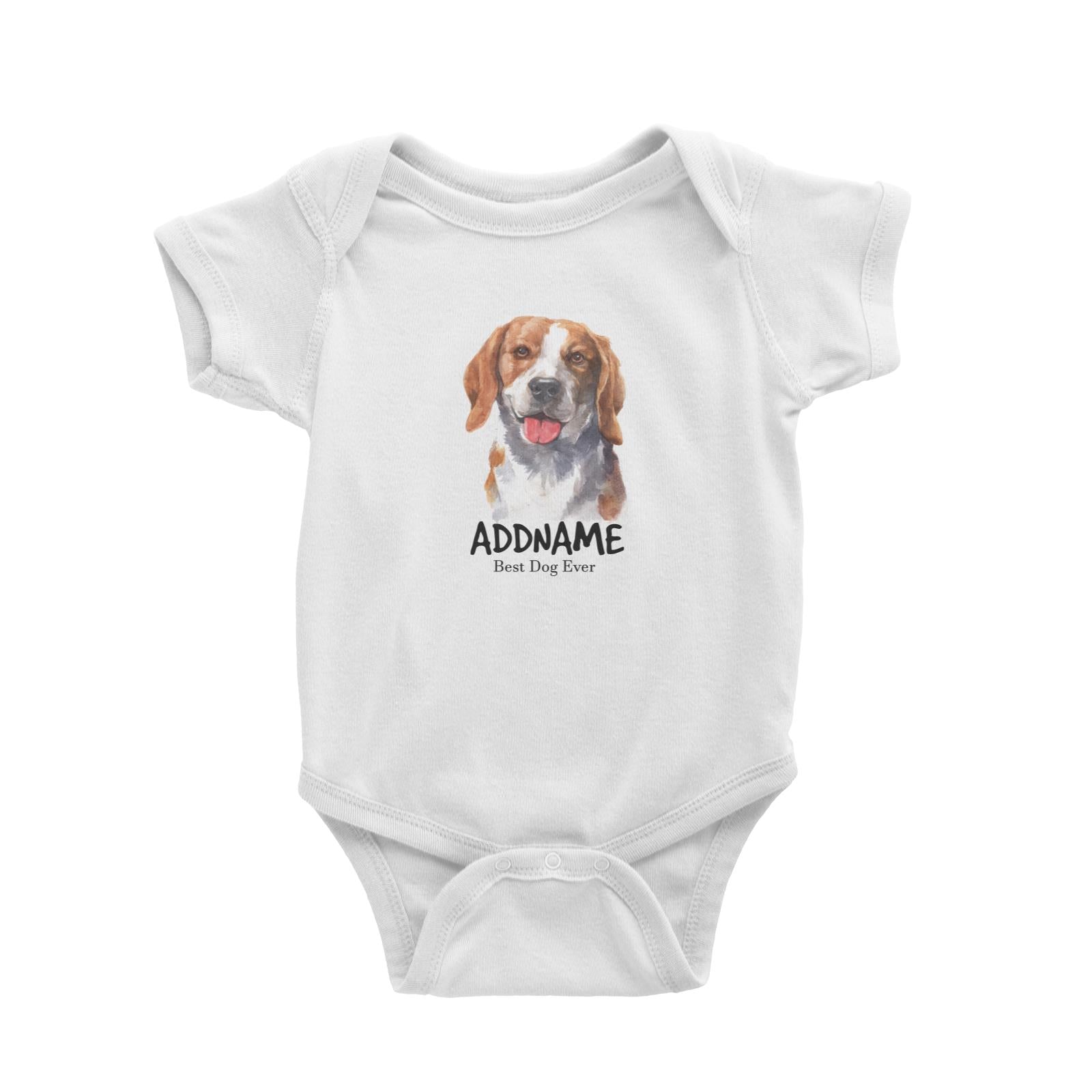 Watercolor Dog Beagle Smile Best Dog Ever Addname Baby Romper