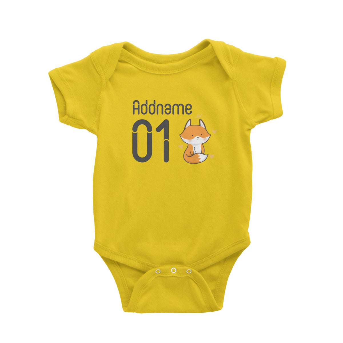 Name and Number Cute Hand Drawn Style Fox Baby Romper