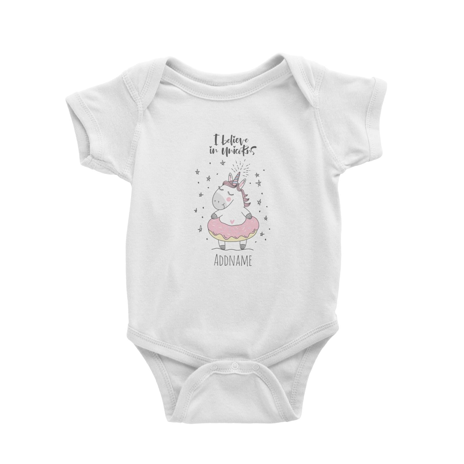 I Believe in Unicorns White Baby Romper Personalizable Designs Unicorn