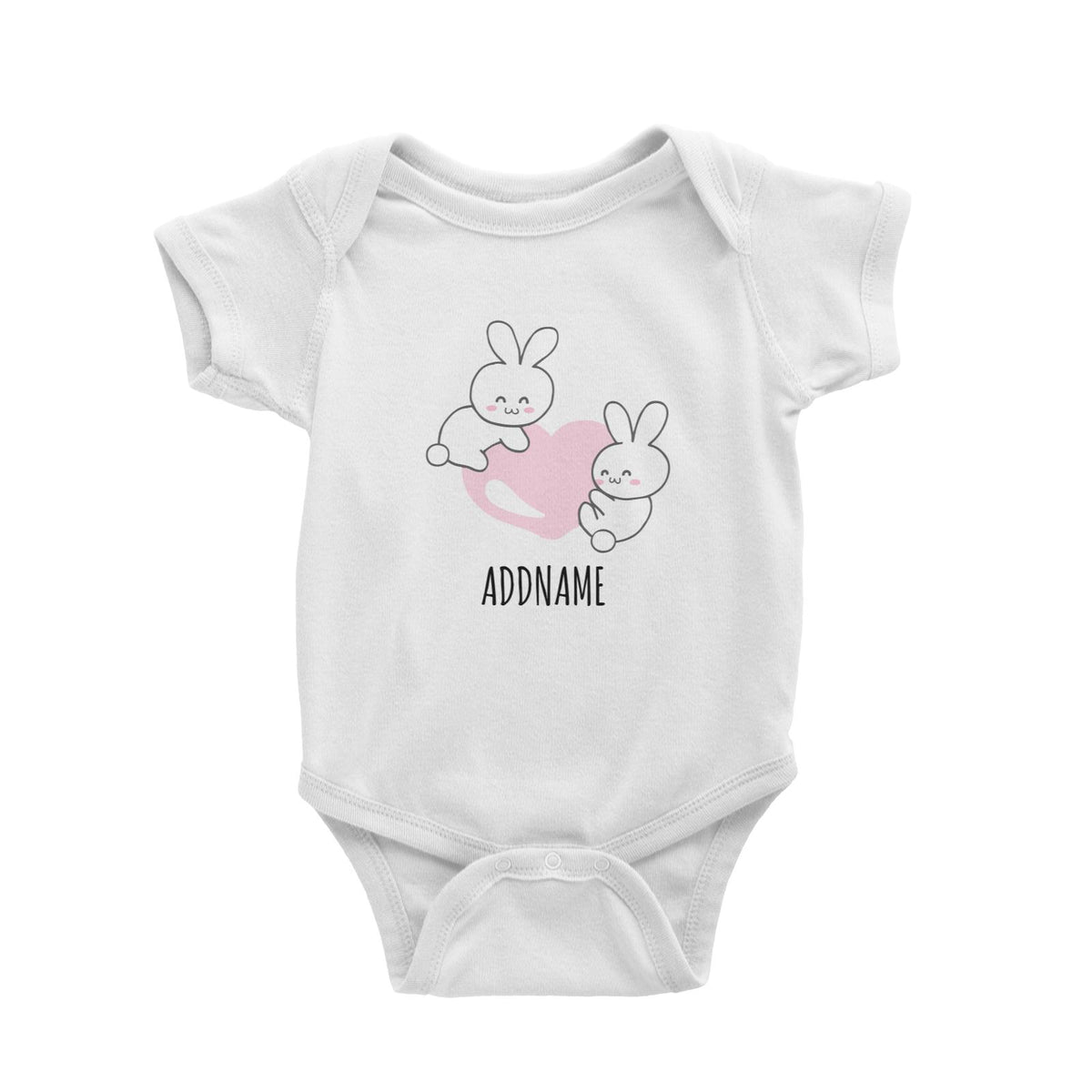 Two Rabbits with Heart Doodle White White Baby Romper