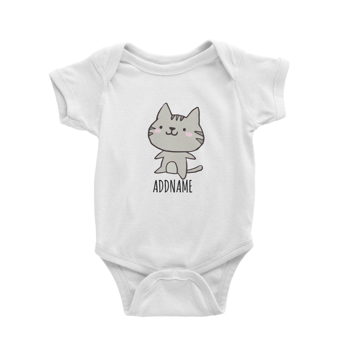 Cartoon Kawaii Cat Doodle White White Baby Romper