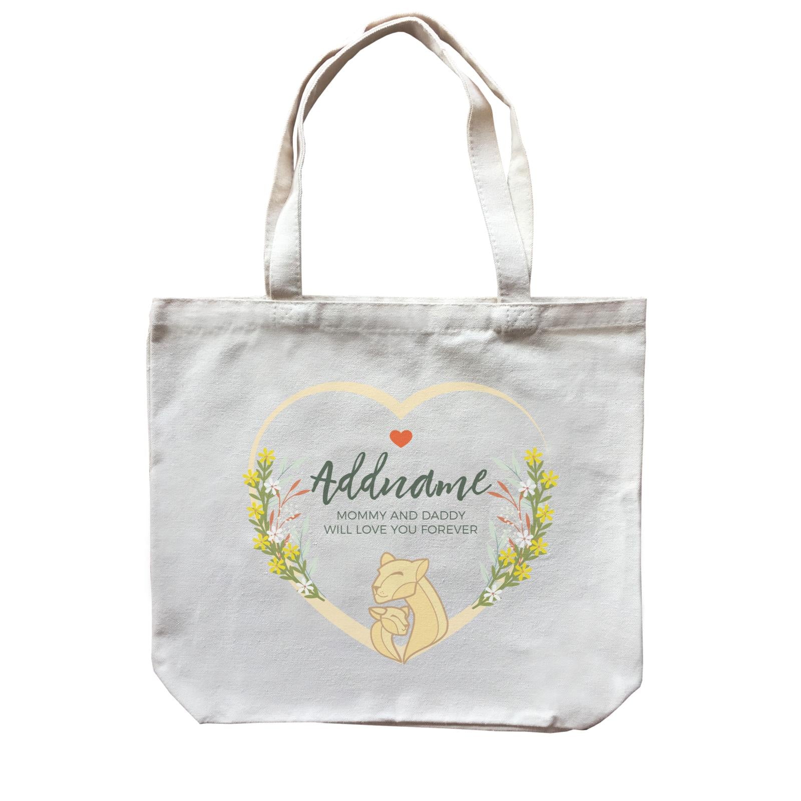 Loving Mother and Baby Lion in Heart Personalizable with Name and Text Canvas Bag