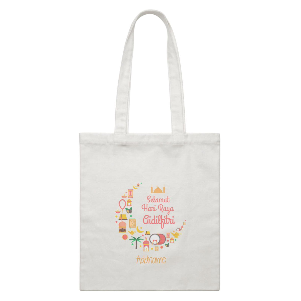Raya Moon Raya Icons Selamat Hari Aidilfitri Addname Accessories White Canvas Bag