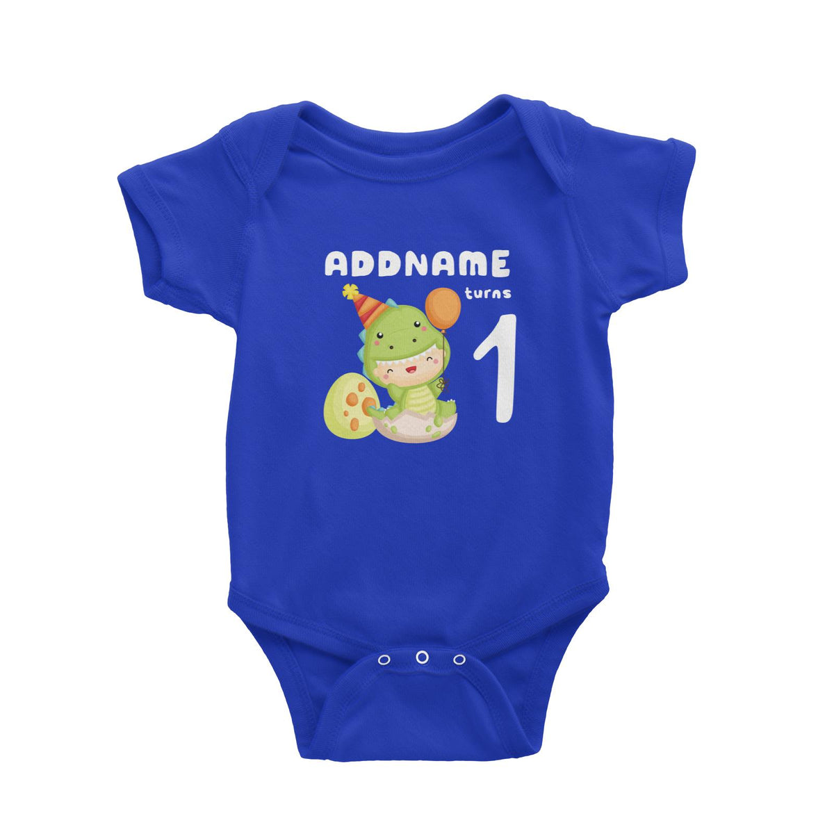 Birthday Dinosaur Happy Baby Wearing Dinosaur Suit Addname Turns 1 Baby Romper