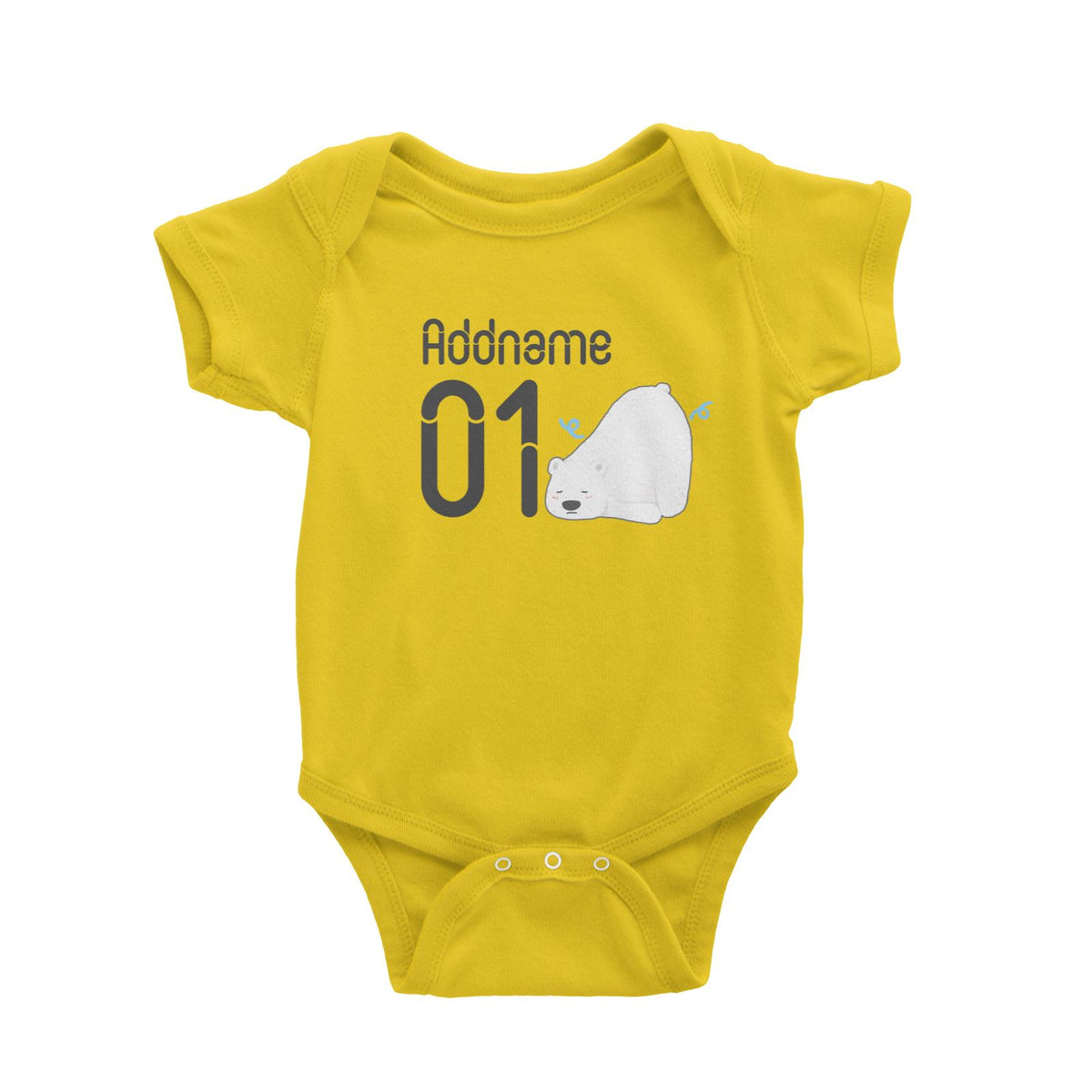 Name and Number Cute Hand Drawn Style Polar Bear Baby Romper