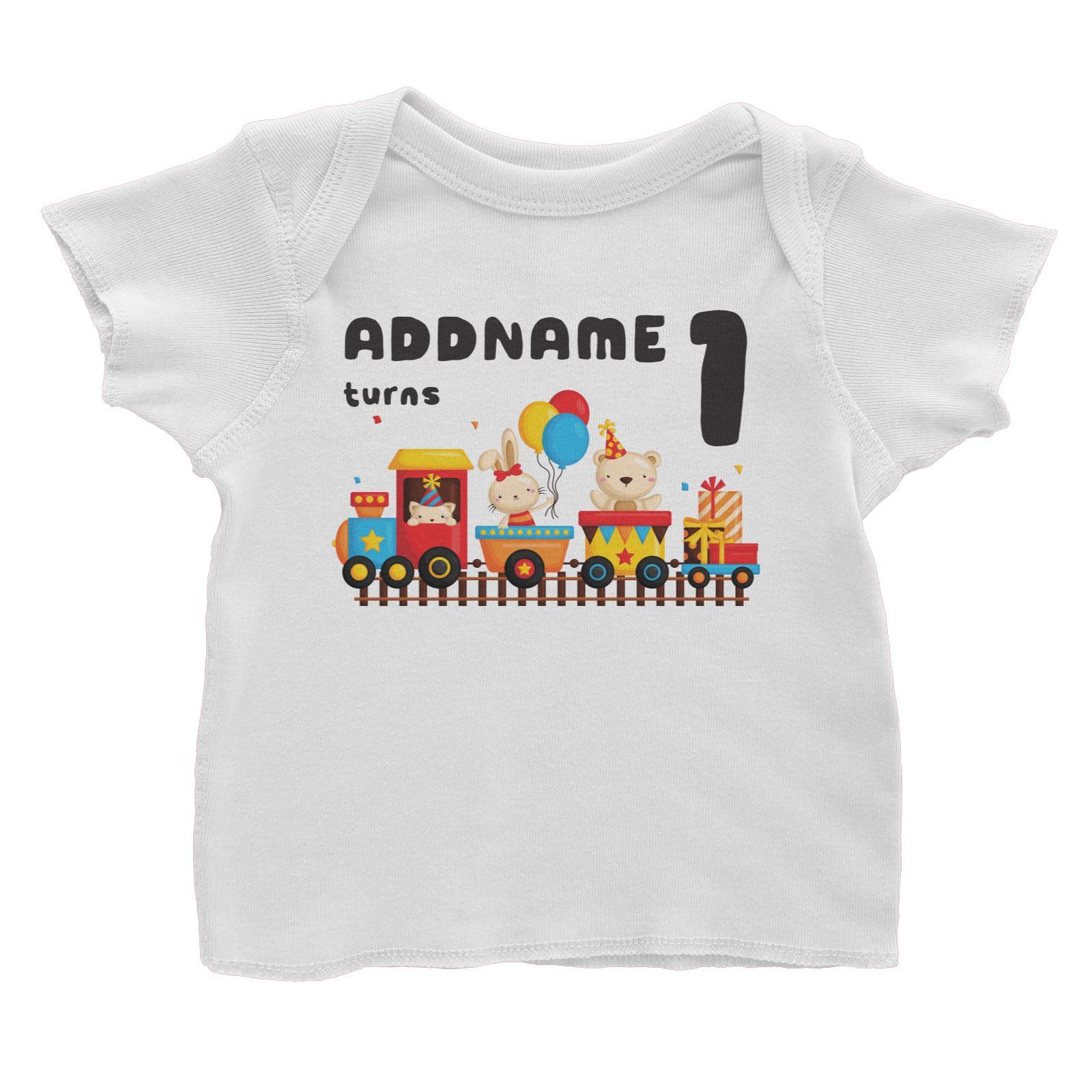Birthday Fun Train And Animals Group Addname Turns 1 Baby T-Shirt