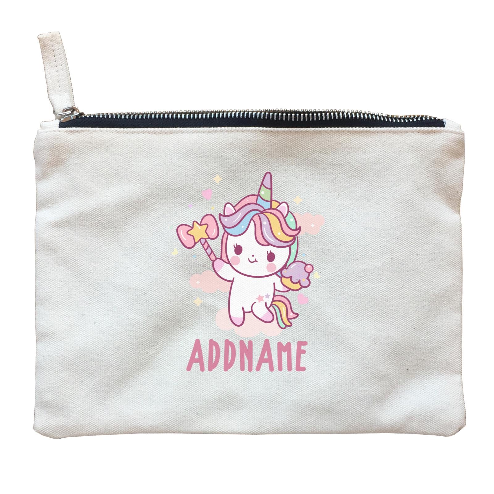 Unicorn And Princess Series Cute Unicorn Holding Magic Wand Addname Zipper Pouch