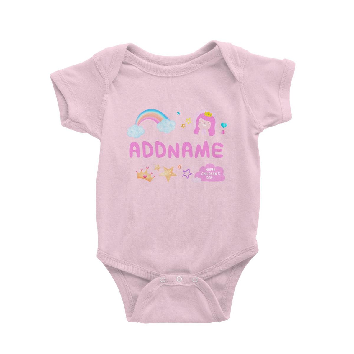 Children's Day Gift Series Cute Pink Girl Princess Rainbow Addname Baby Romper