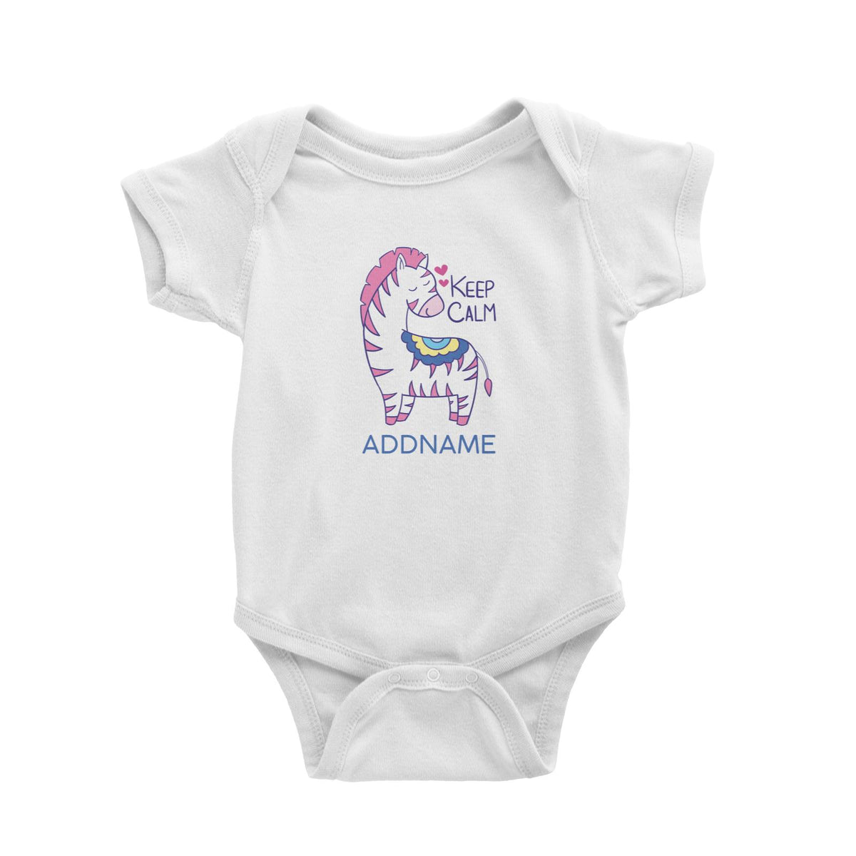 Cool Cute Animals Zebra Keep Calm Addname Baby Romper