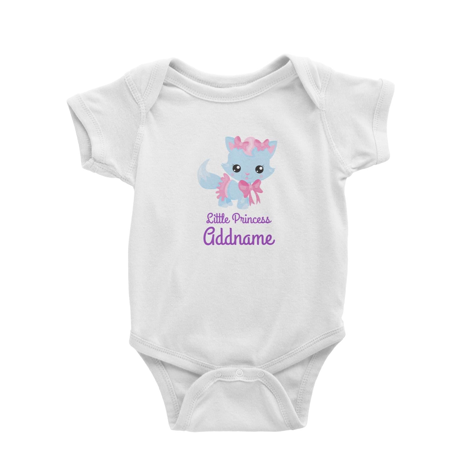 Little Princess Pets Blue Cat with Pink Ribbons Addname White Baby Romper