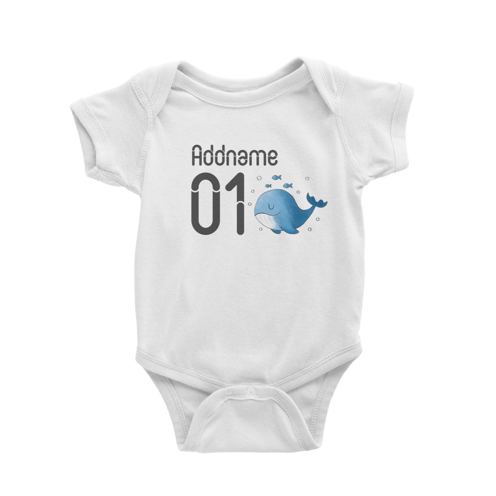 Name and Number Cute Hand Drawn Style Whale Baby Romper (FLASH DEAL)