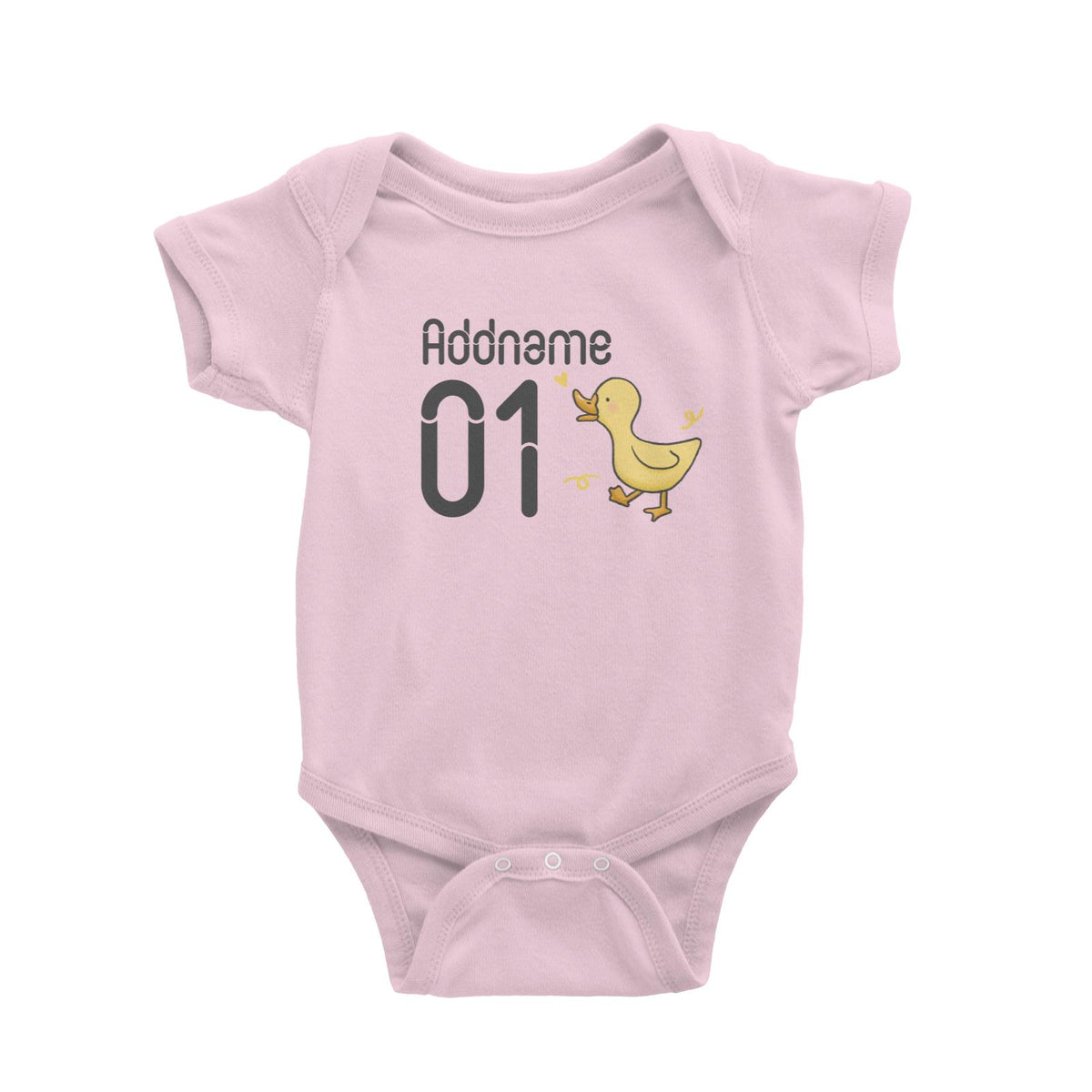 Name and Number Cute Hand Drawn Style Duck Baby Romper