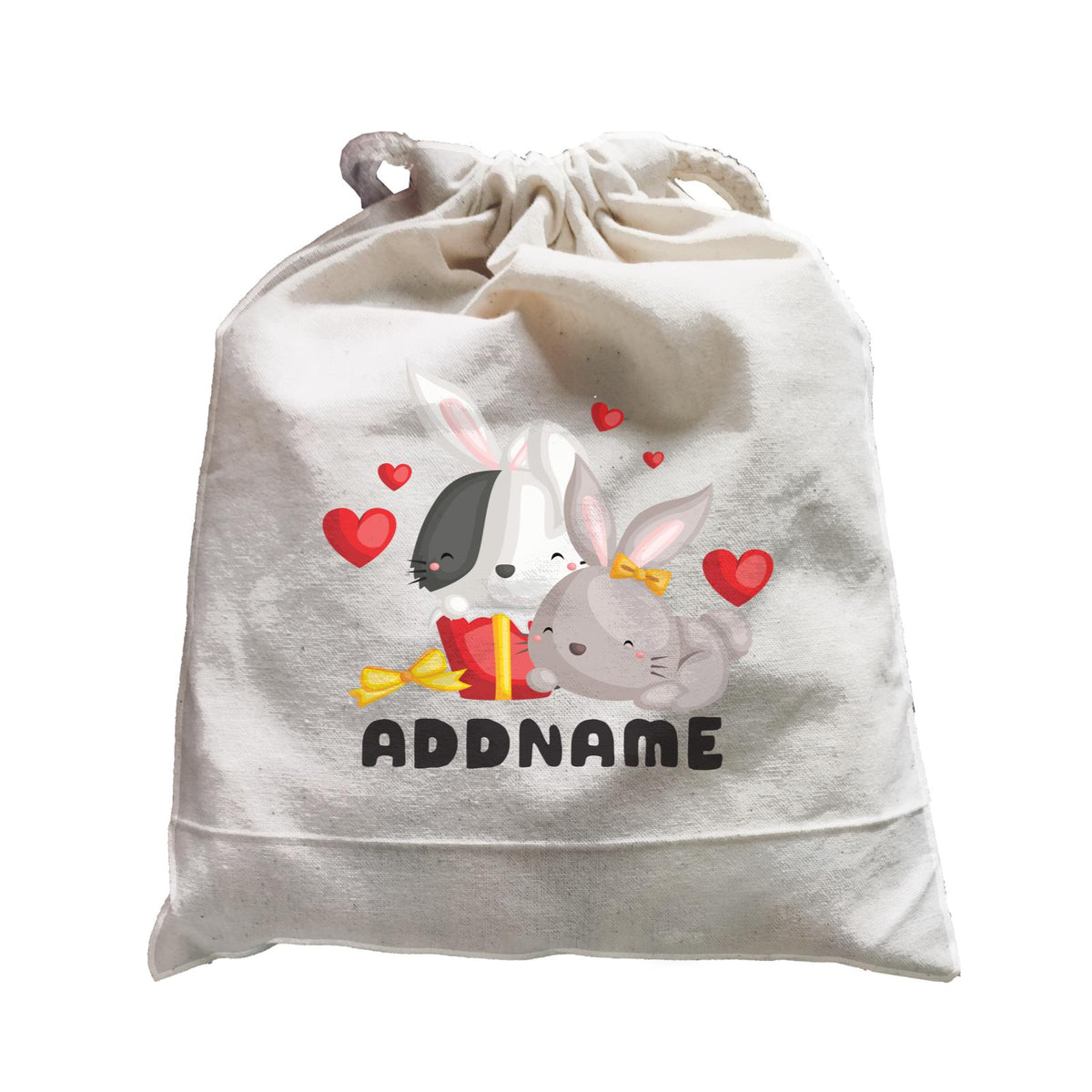 Birthday Friendly Animals Happy Two Rabbits Open Present Addname Satchel