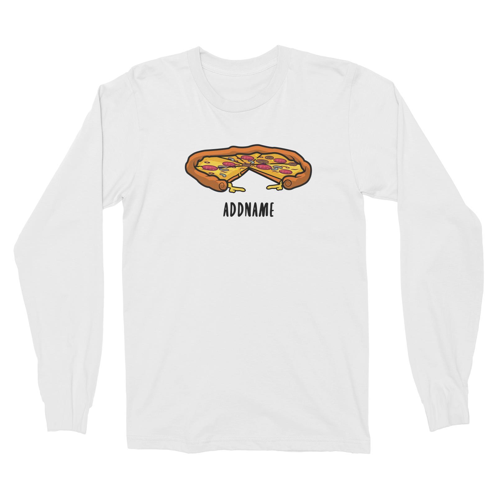 Fast Food Whole Pizza with A Slice Taken Out Addname Long Sleeve Unisex T-Shirt  Matching Family Comic Cartoon Personalizable Designs