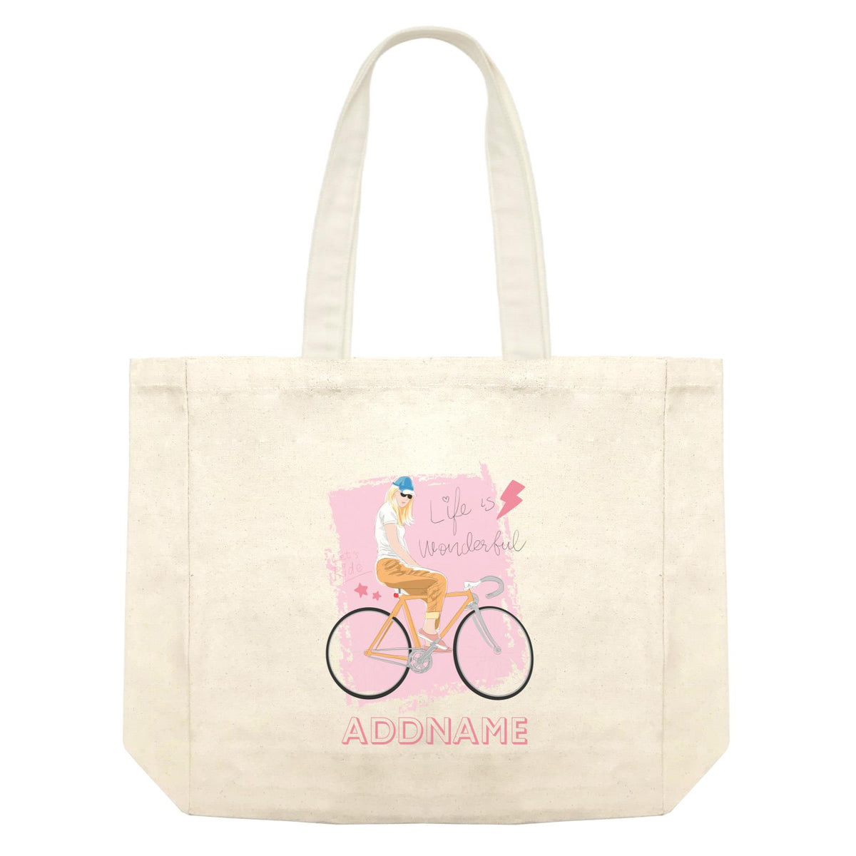 Beautiful Chic Life Is Wonderful Bicycle with Addname Shopping Bag