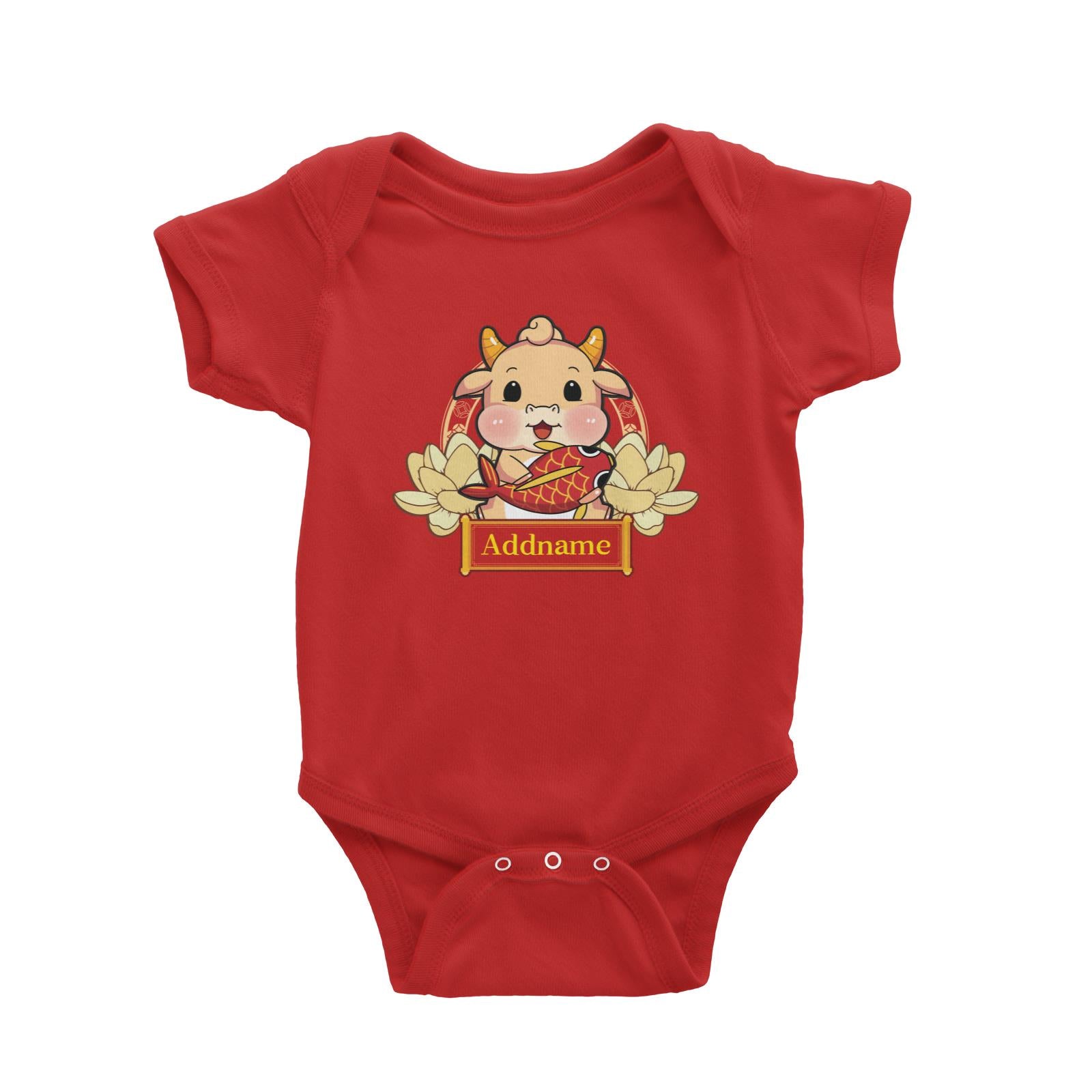 [CNY 2021] Gold Lotus Series Golden Cow with Koi Fish Baby Romper