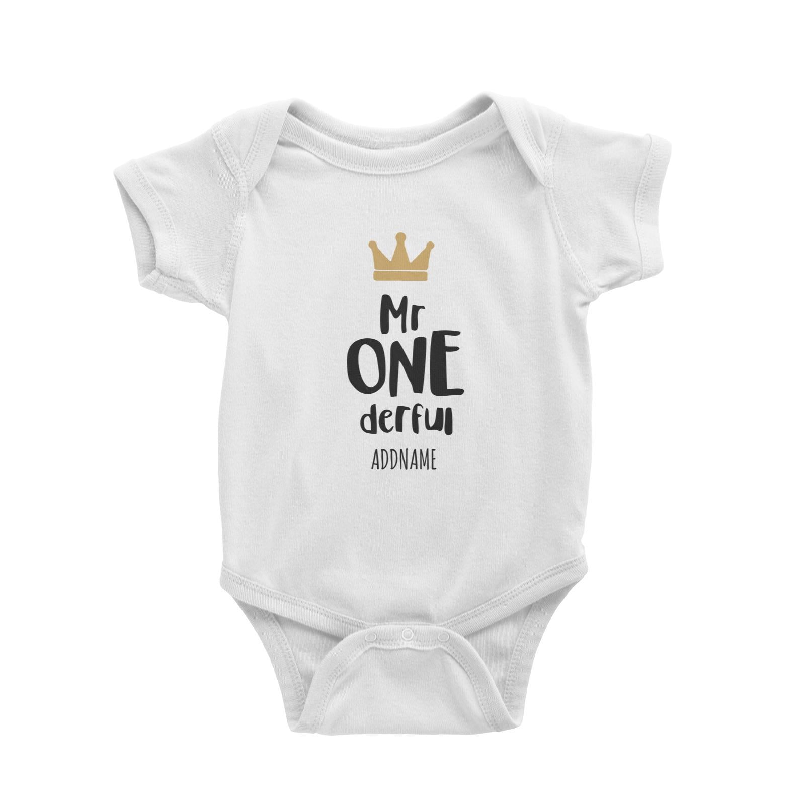 Mr One Derful with Crown Addname Baby Romper Personalizable Designs Basic Newborn