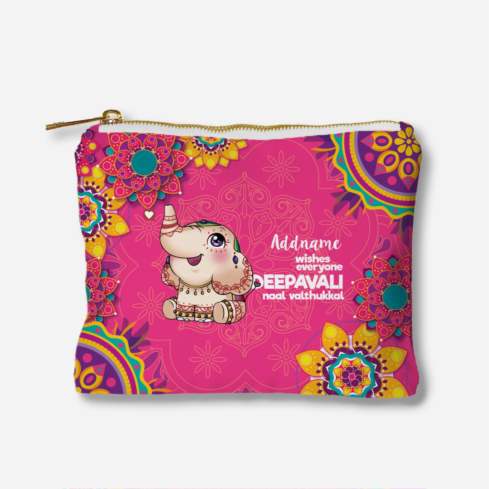 Deepavali Full Print Zipper Pouch - Cute Decorative Ganesha Wishes Everyone Deepavali Naal Valthukal Addname