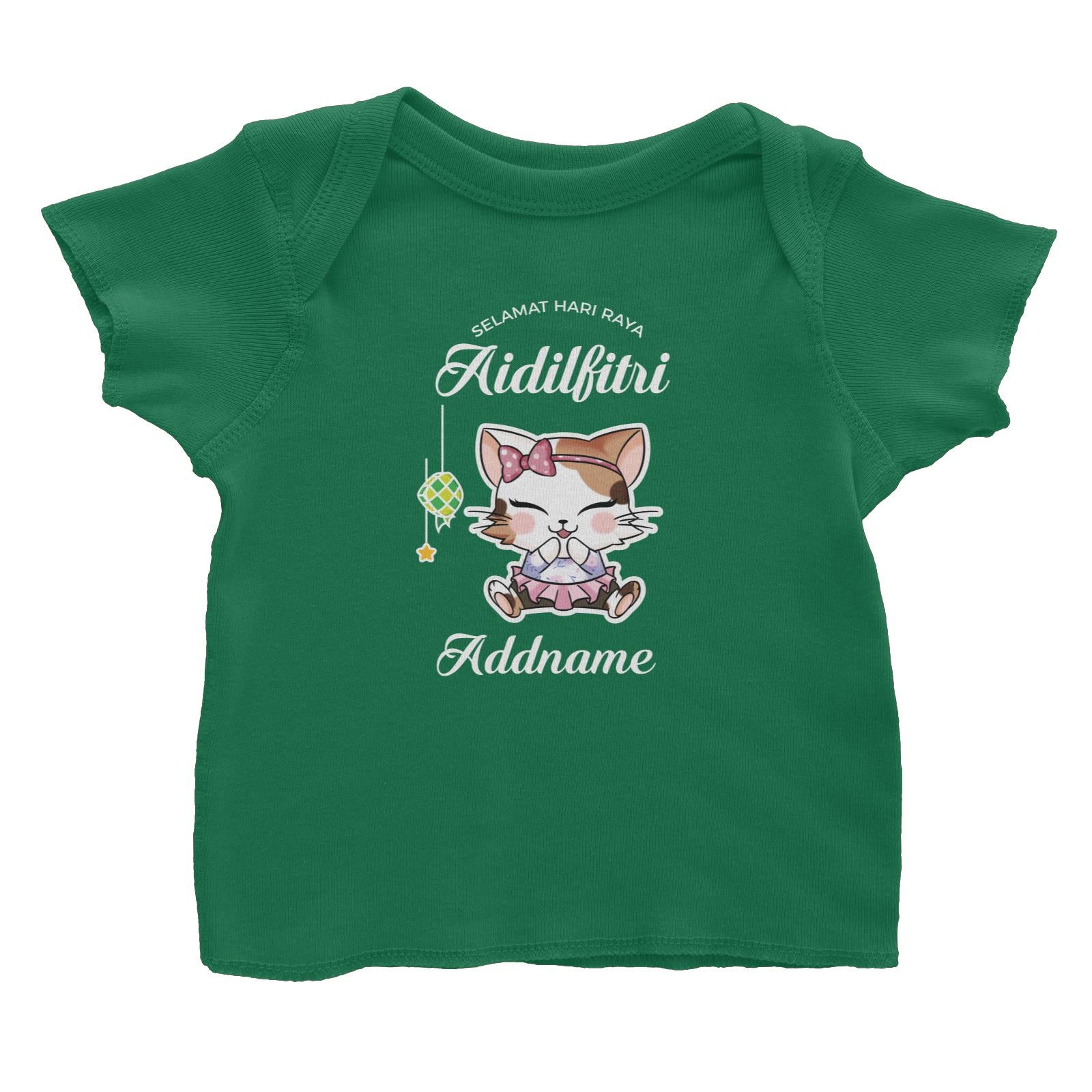 Raya Cute Animals Baby Girl Cat Wishes Selamat Hari Raya Aidilfitri Baby T-Shirt