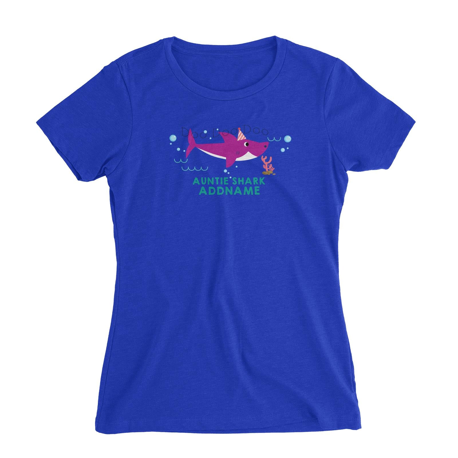 Auntie Shark Birthday Theme Addname Women's Slim Fit T-Shirt